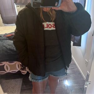 Swiss Cross black fiberfill jacket with hood